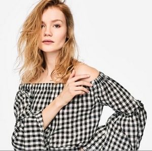 Who What Wear | Gingham Off -Shoulder Top Black & White Blouse Womens Size Small